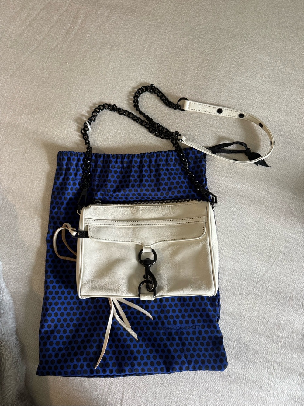 Rebecca Minkoff White Leather Crossbody with Black Chain Strap